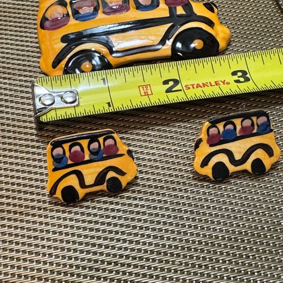 School Bus Driver Appreciation Gift Pin + Earrings Artist Signed Ceramic + Box - Picture 6 of 7